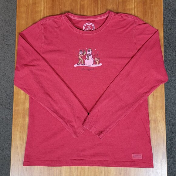 Life Is Good Red Relaxed Fit Crew Neck Jake Snowman Rocket Long Sleeve Tee - L - Picture 8 of 10